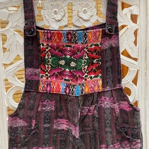 Bohemian, embroidered overalls - purple pink floral jumpsuit - Medium